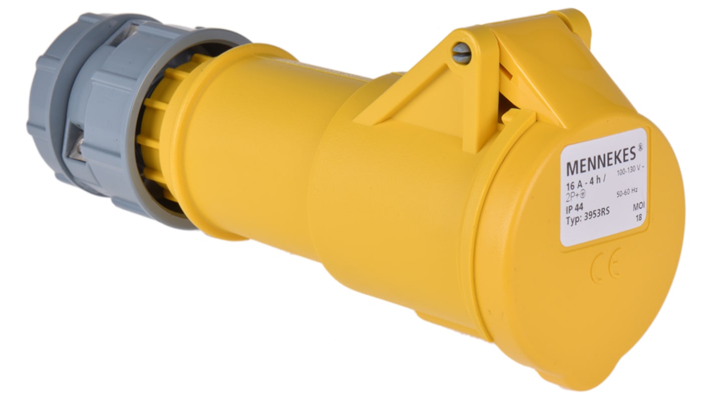 MENNEKES, PowerTOP IP44 Yellow Cable Mount 3P Industrial Power Socket, Rated At 16A, 110 V