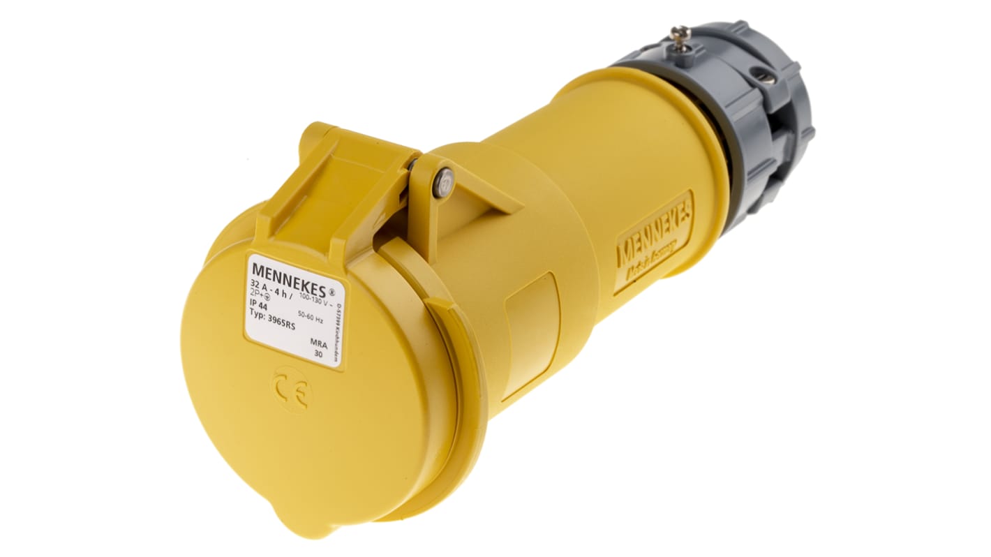 MENNEKES, PowerTOP IP44 Yellow Cable Mount 3P Industrial Power Socket, Rated At 32A, 110 V