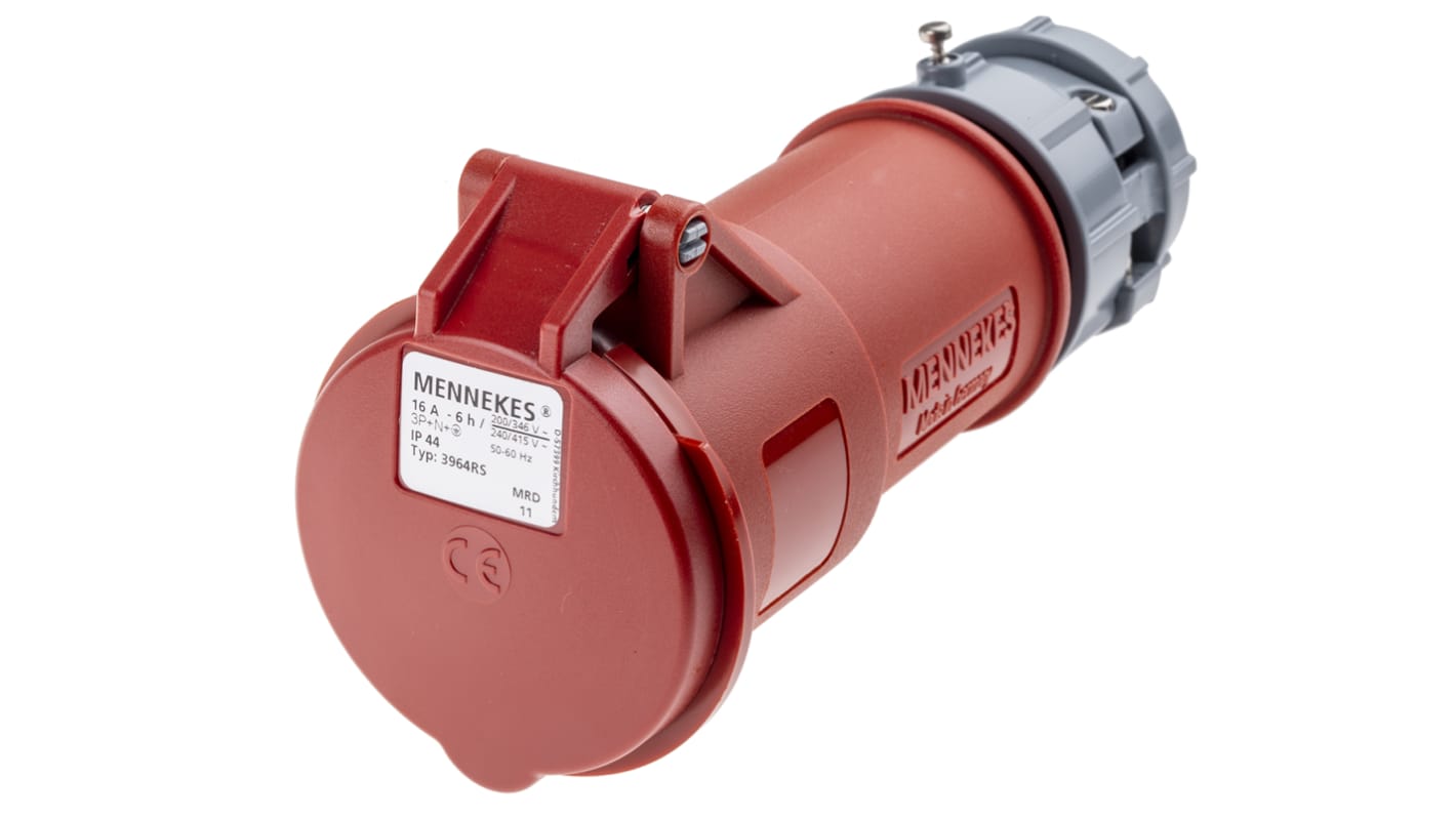 MENNEKES, PowerTOP IP44 Red Cable Mount 3P + N + E Industrial Power Socket, Rated At 16A, 400 V