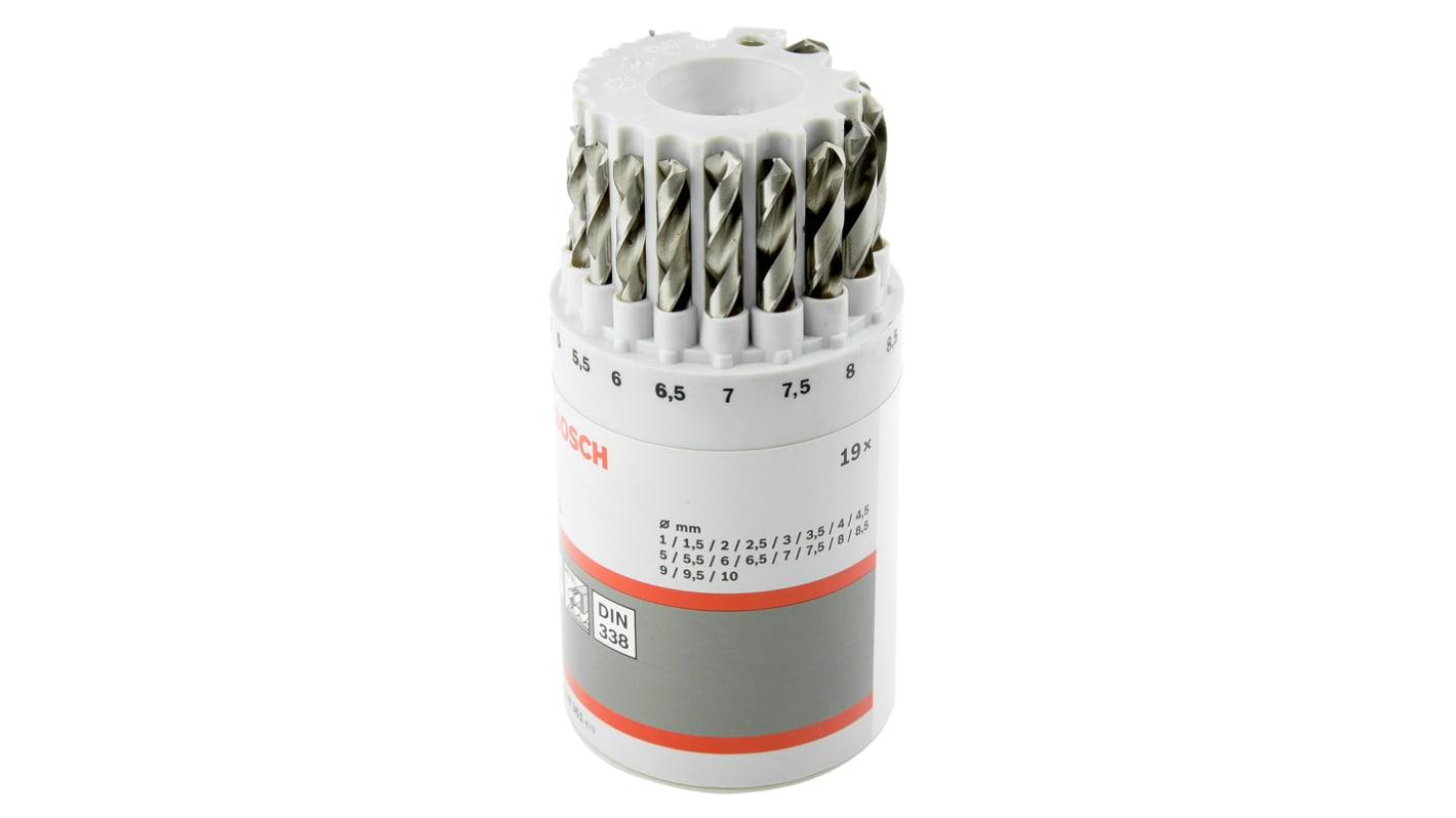 Bosch 19-Piece Twist Drill Bit Set for Metal, 10mm Max, 1mm Min, HSS-G Bits