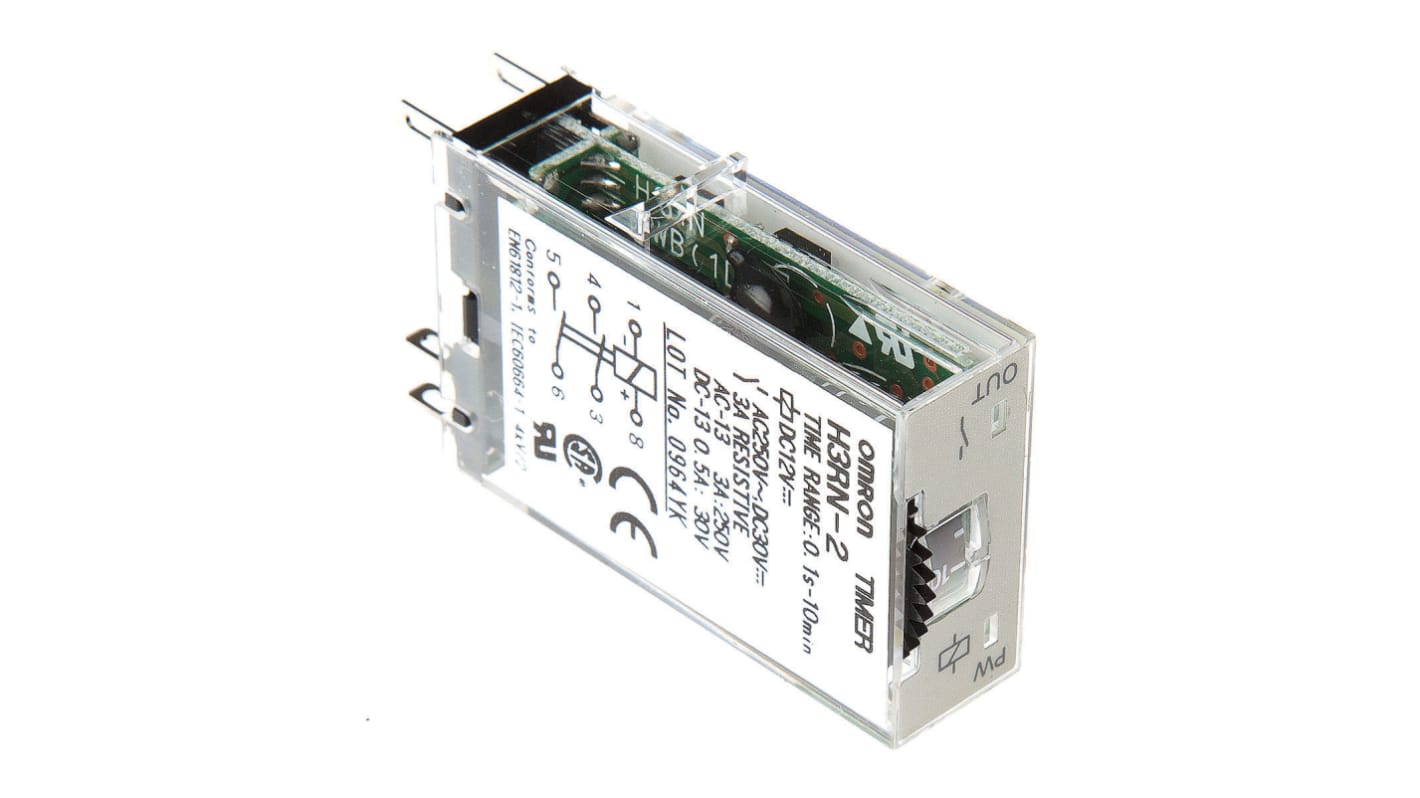 Omron 12V dc Timer Relay, Multi-funktions timerfunktioner Indstiksmontering