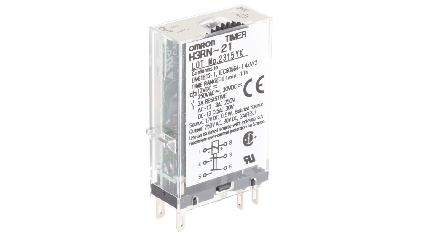 Omron 12V dc Timer Relay, Multi-funktions timerfunktioner Indstiksmontering