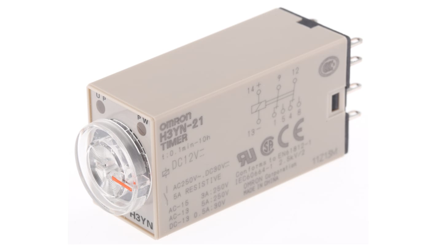 Omron 12V dc Timer Relay, Multi-funktions timerfunktioner DIN-skinne/panelmontering