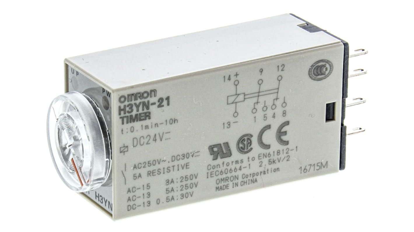 Omron 24V dc Timer Relay, Multi-funktions timerfunktioner DIN-skinne/panelmontering