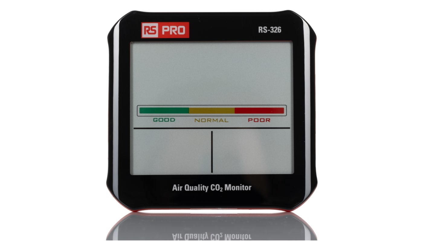 RS PRO RS-326 Air Quality Meter for CO2, Humidity, Temperature, +50°C Max, 100%RH Max, Battery, USB-Powered