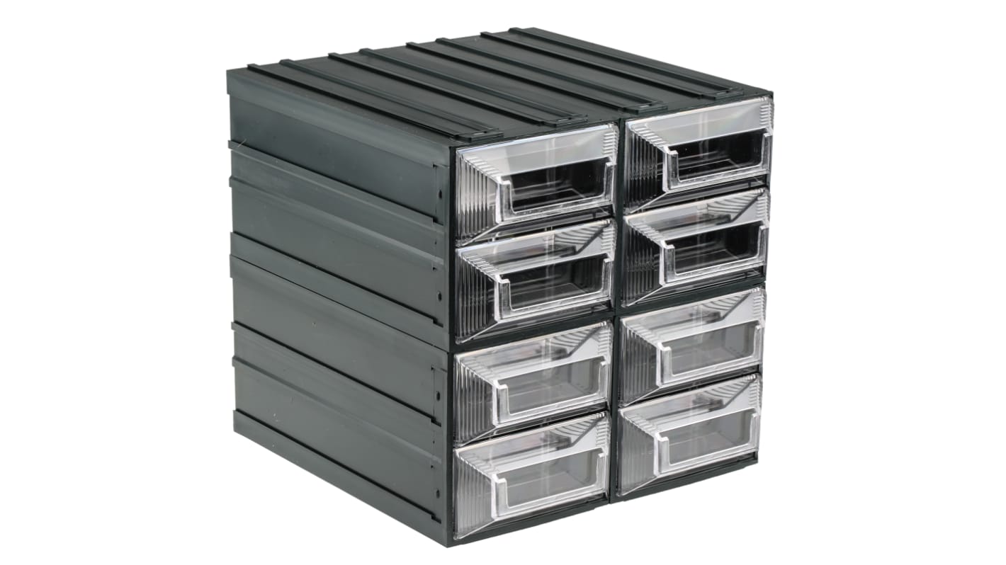 RS PRO Kunststoff Schubladenmagazin Transparent, 8 Einschübe, 208mm x 208mm x 222mm