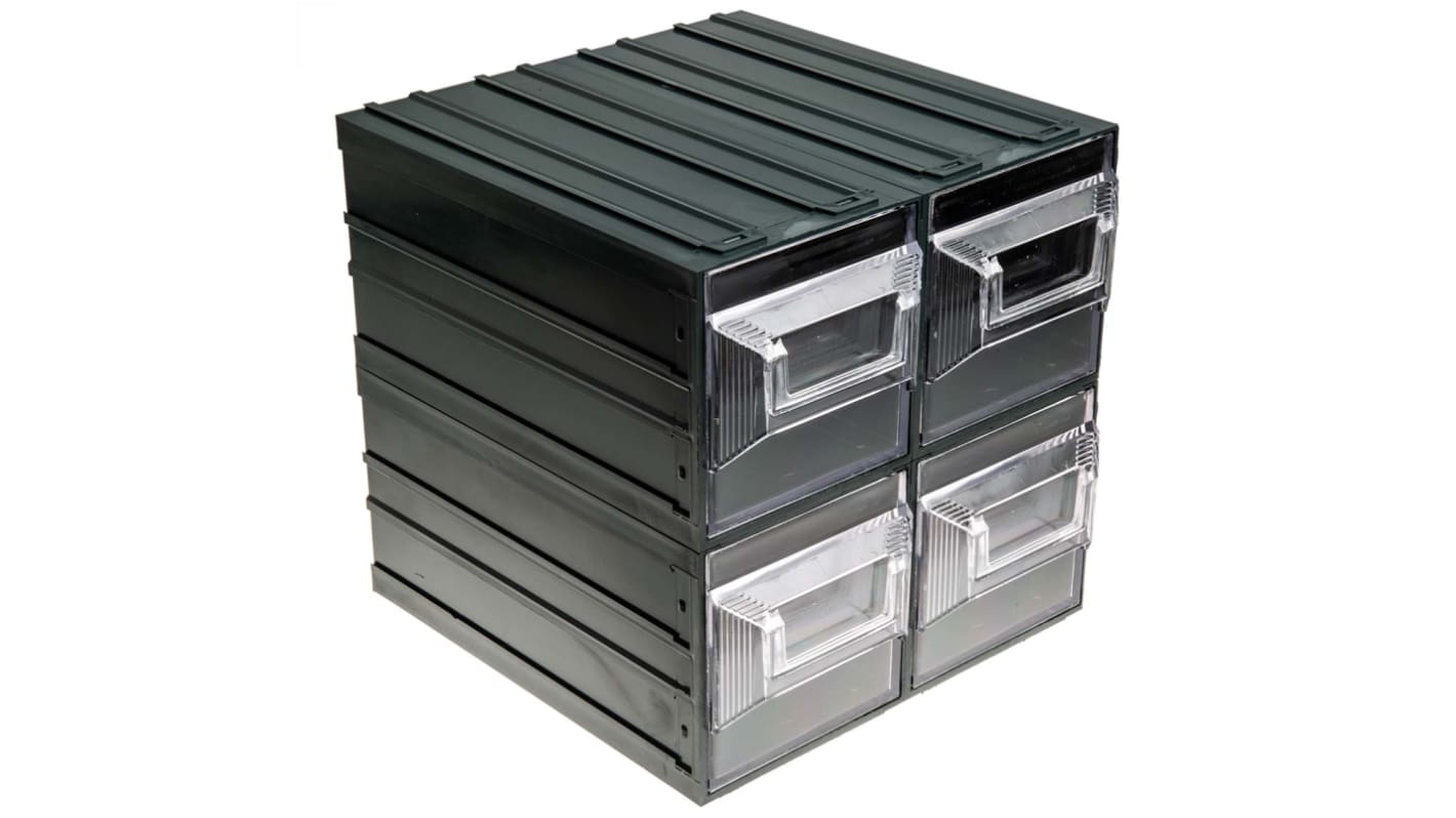 RS PRO 4 Drawer Storage Unit, Plastic, 208mm x 208mm x 222mm, Transparent