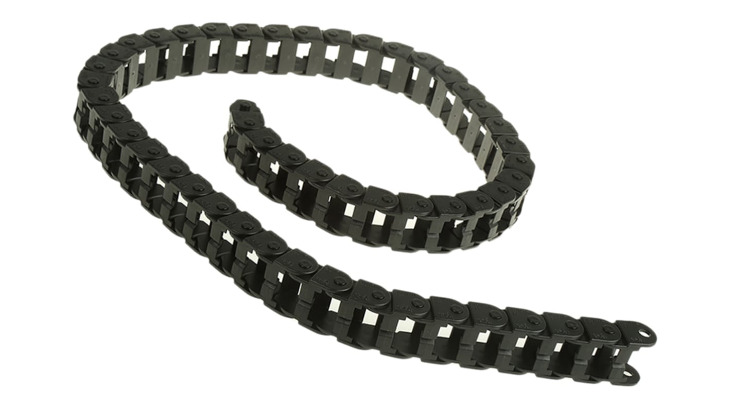 Igus E08, e-chain Black Cable Chain - Flexible Slot, W28.2 mm x D19.3mm, L1m, 38 mm Min. Bend Radius, Igumid NG