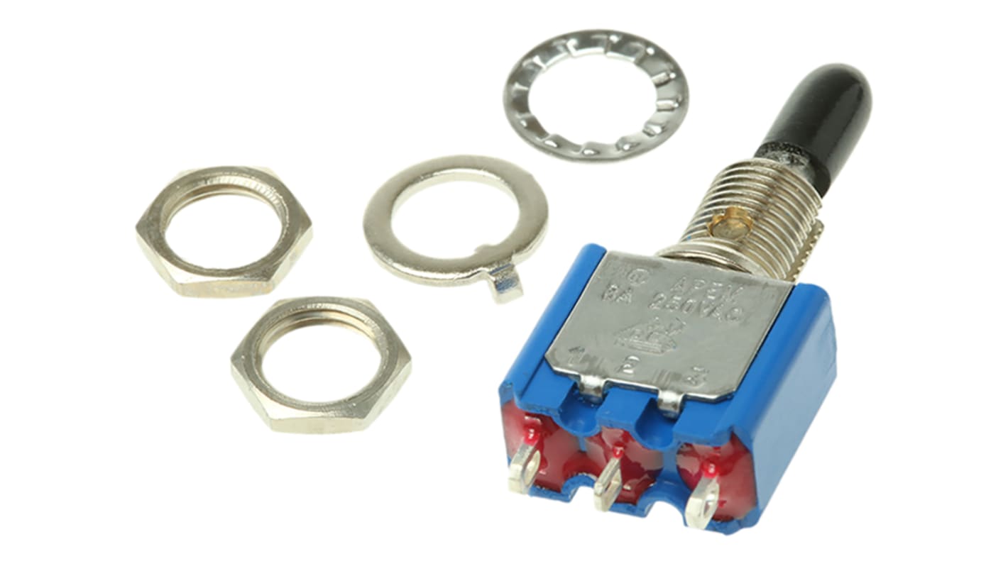 APEM Toggle Switch, Panel Mount, On-Off-On, SPDT, Solder Terminal