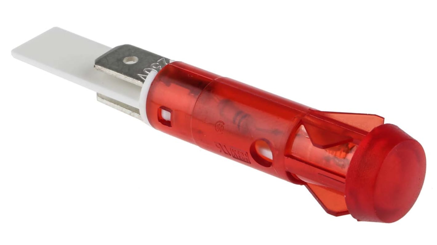 Arcolectric (Bulgin) Ltd 0276 Series Red Neon Panel Mount Indicator, 230V ac, 9.5mm Mounting Hole Size, Solder Tab