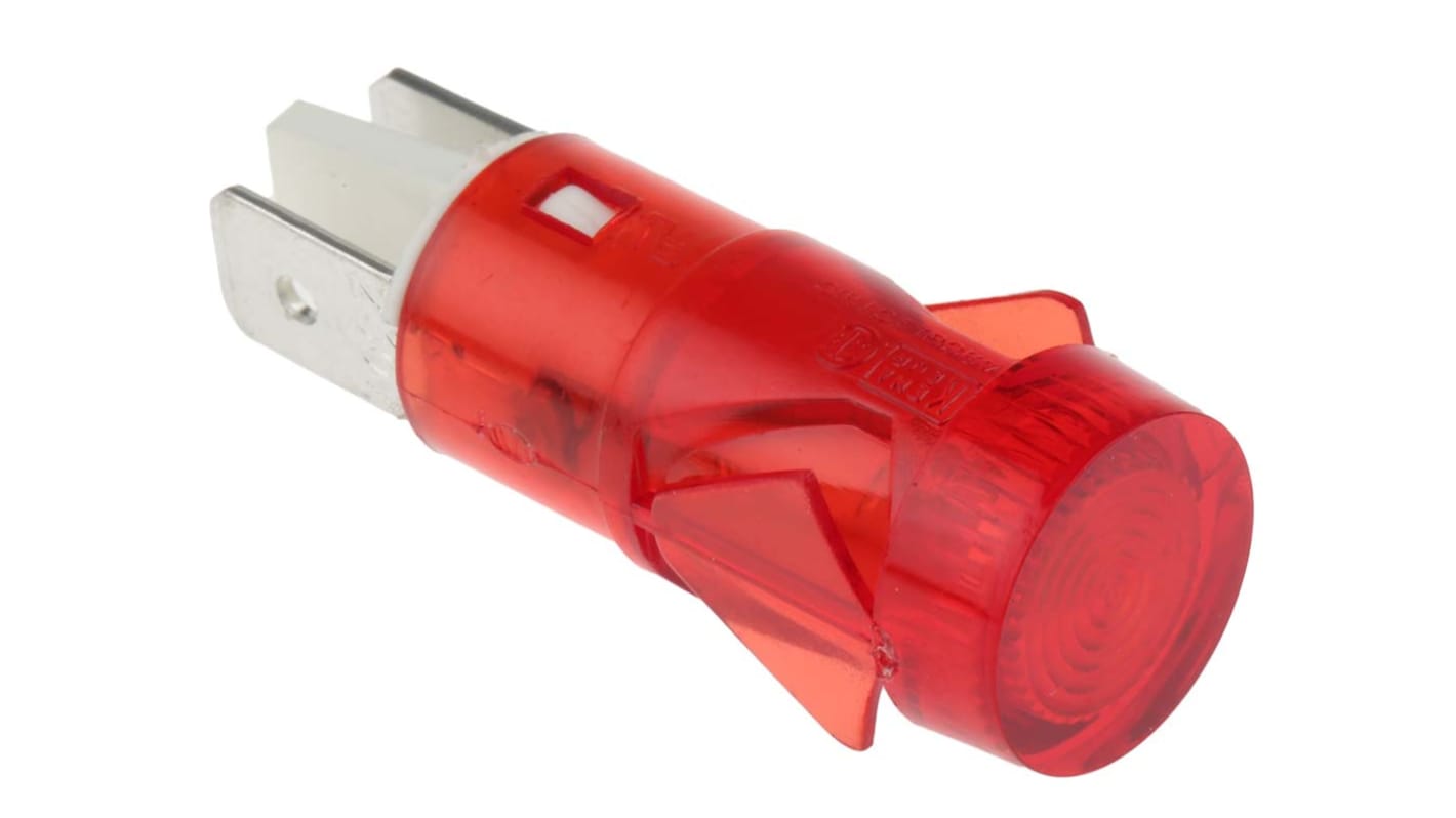 Arcolectric (Bulgin) Ltd 2870 Series Red Neon Panel Mount Indicator, 230V ac, 12.7mm Mounting Hole Size, Solder Tab