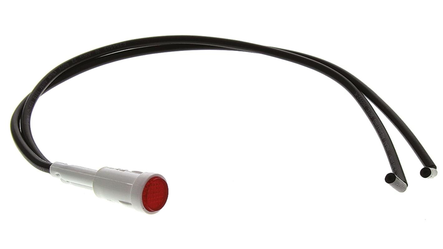 Arcolectric (Bulgin) Ltd 红色氖灯面板指示灯, 230V 交流, Φ8mm安装孔, 引线端接, 凸型边框, 铬色边框, 2950系列