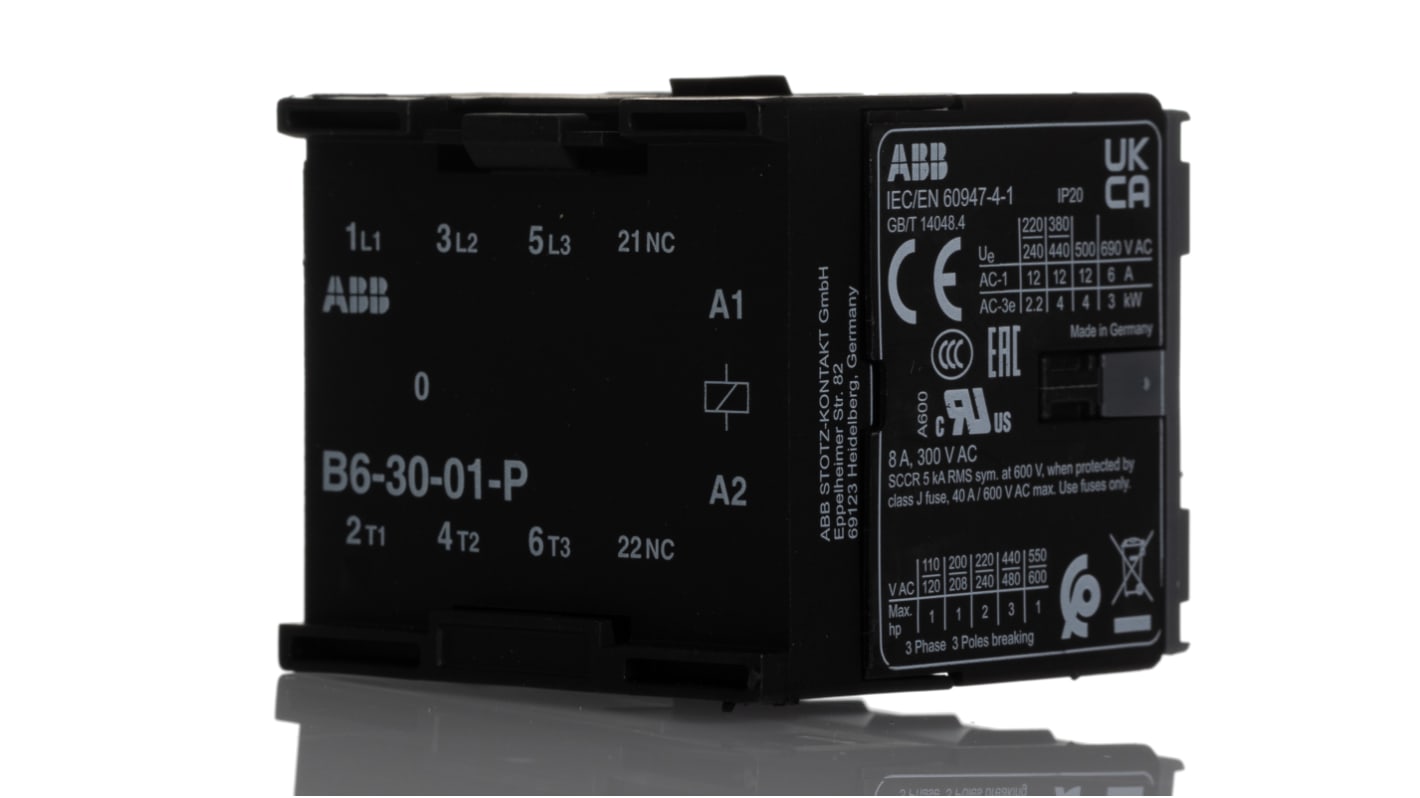 Stycznik 240 V ABB styki: 3 4 kW 20 A 3NO Szyna DIN GJL1211009R8010 B6-30-01-P 220-240V AC