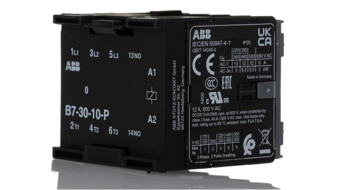 Stycznik 240 V ABB styki: 3 5,5 kW 12 A 3NO Szyna DIN GJL1311009R8100 B7-30-10-P 220-240V AC