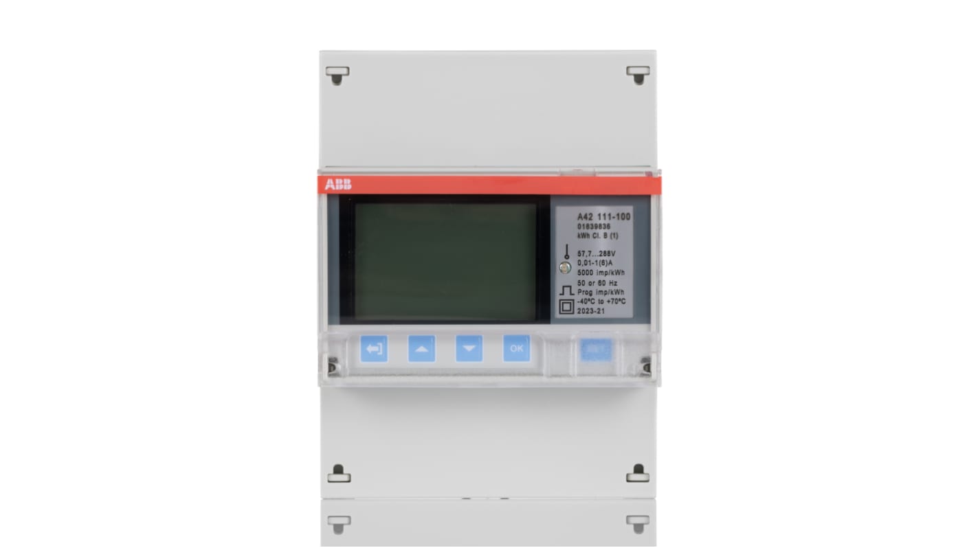 Medidor de energía ABB serie A42, display LCD, con 4 dígitos, precisión ±1%, 1 fase