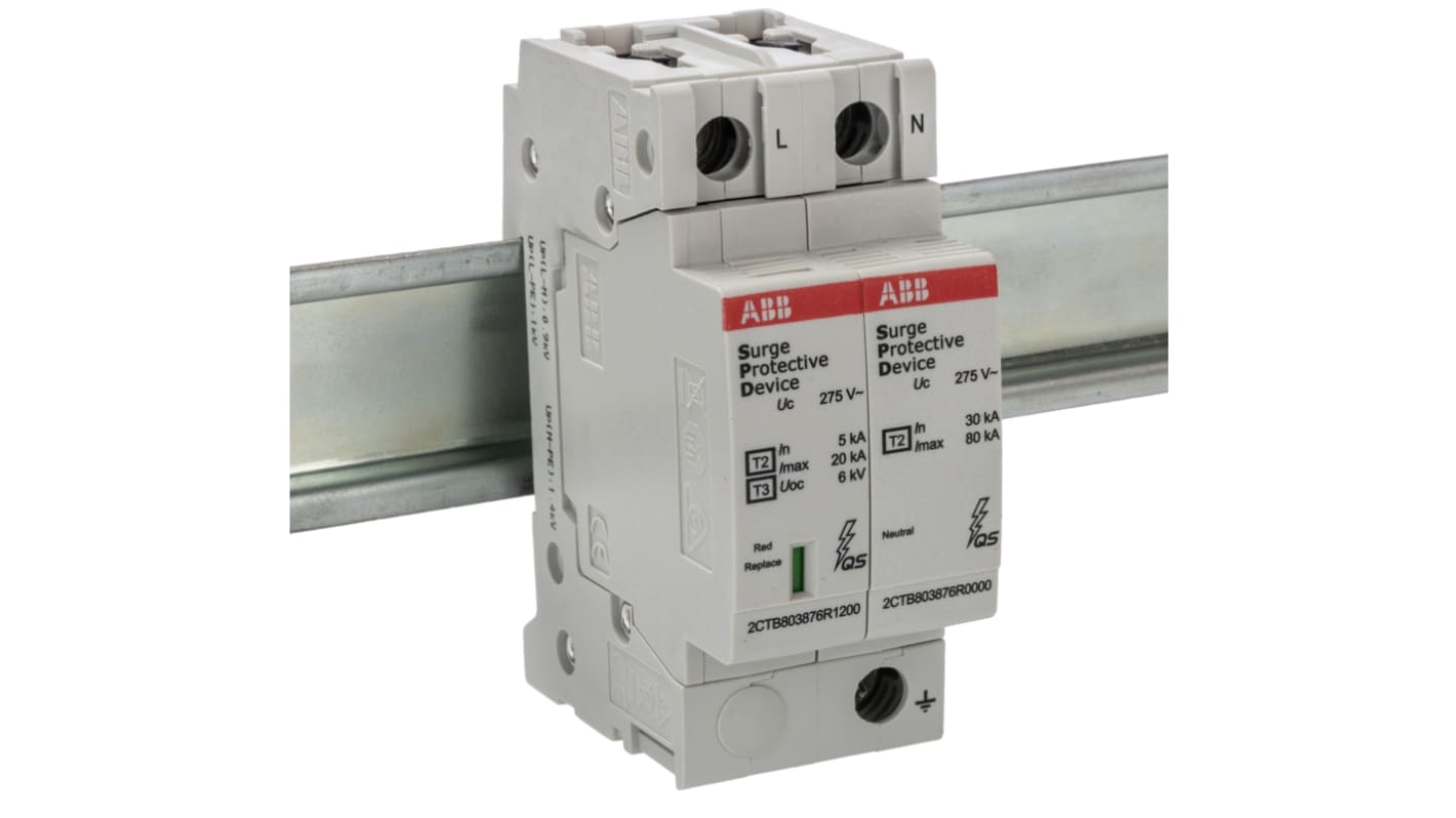 ABB 2 Phase Industrial Surge Protector, 100kA, 1.4kV, DIN Rail Mount