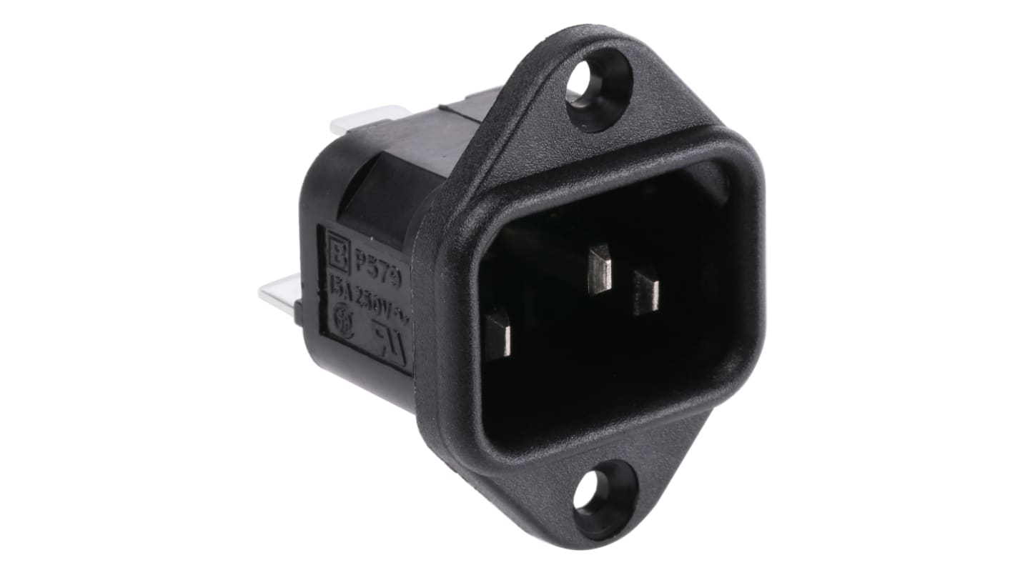 PX0579/63 | Bulgin C14 Flange Mount IEC Connector Male, 10A PX0579/63 | Bulgin C14 Flange Mount IEC Connector Male, 10A