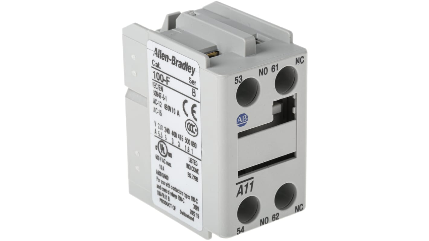 Allen Bradley Auxiliary Contact, 2 Contact, 1NC + 1NO, Front Mount 100F