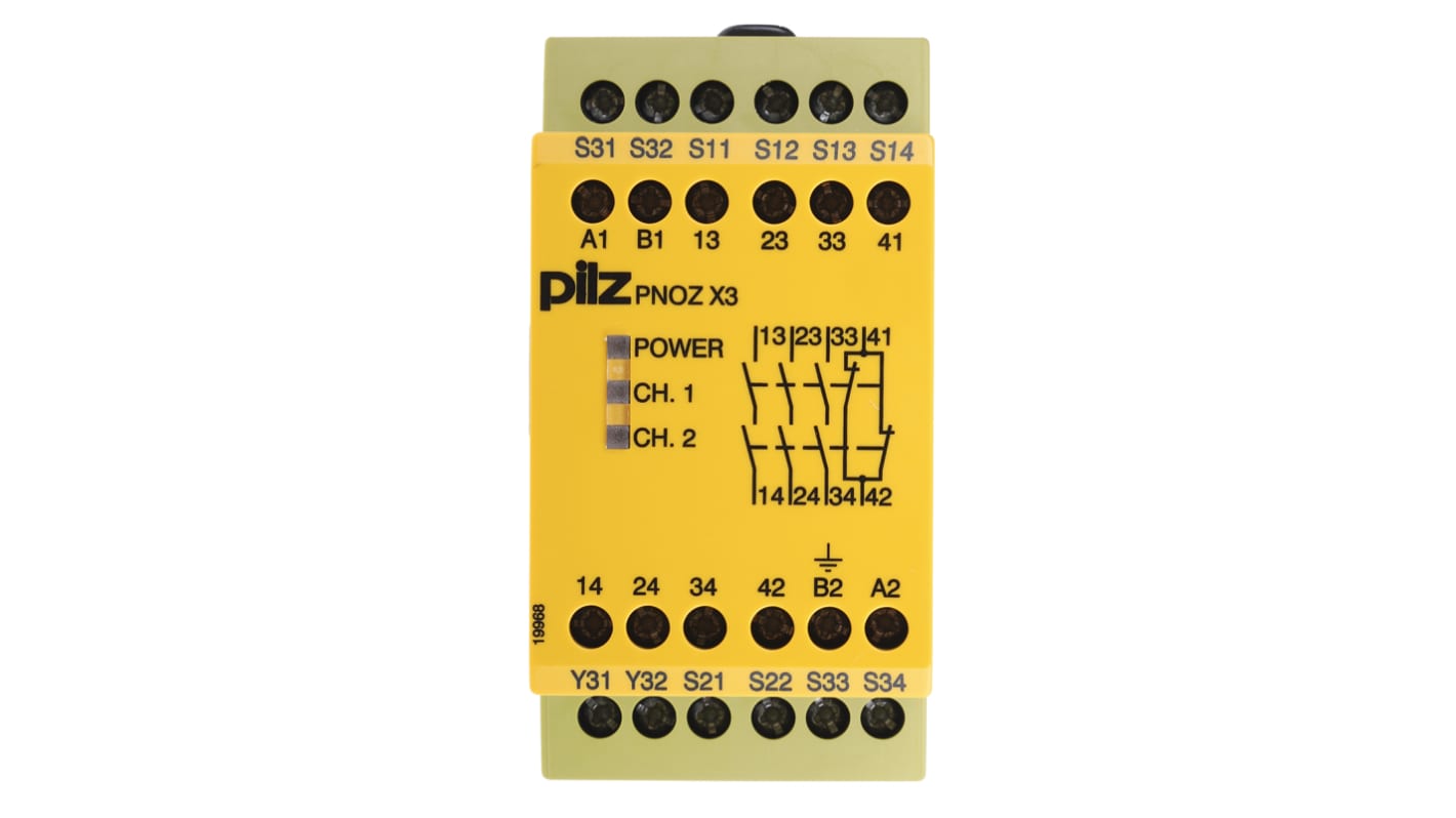 Pilz PNOZ X PNOZ X3 Emergency Stop Safety Relay, 24 V dc, 110V ac, Dual-Channel, 3 Safety Contacts