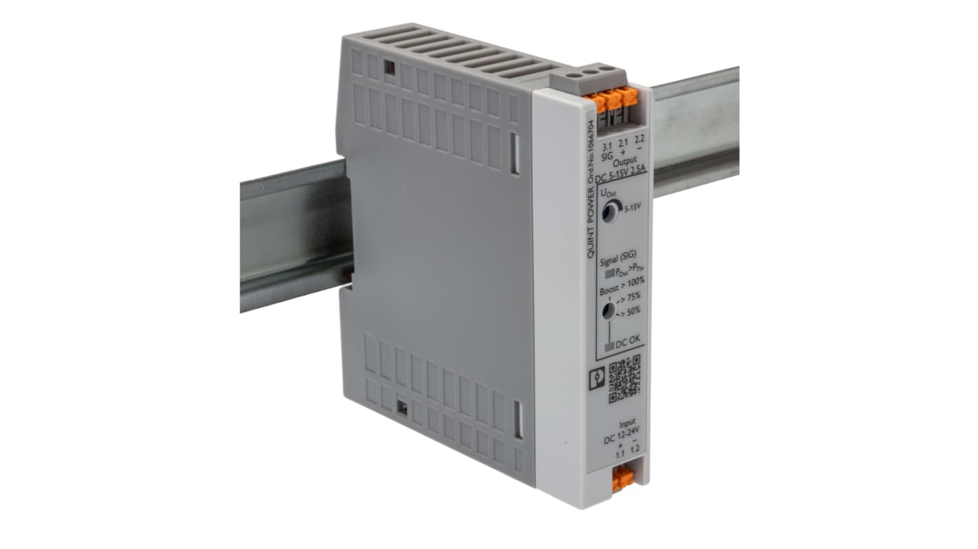 Phoenix Contact QUINT POWER DC-DC Converter, 12V dc/ 2.5A Output, 12 → 24 V dc Input, 30W, DIN Rail, +70°C Max