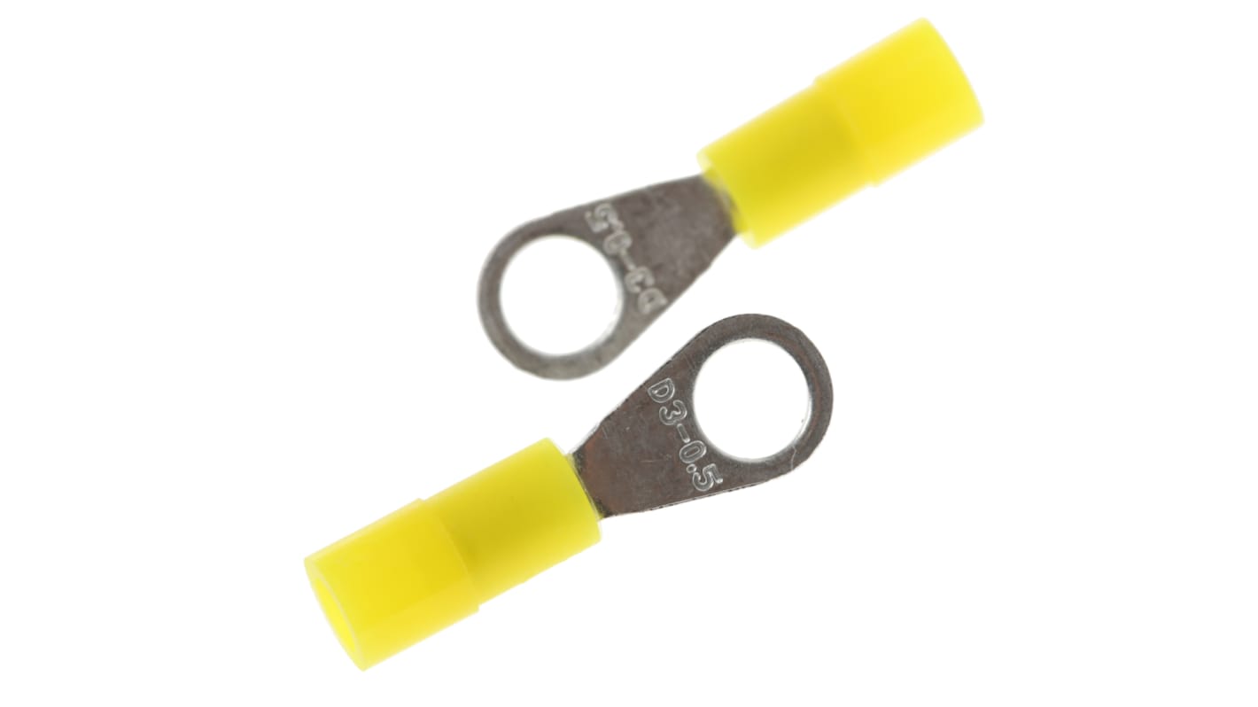 Terminale ad occhiello RS PRO Isolato, Ø perno M3, dimens. max filo 0.5mm², 22AWG, Giallo