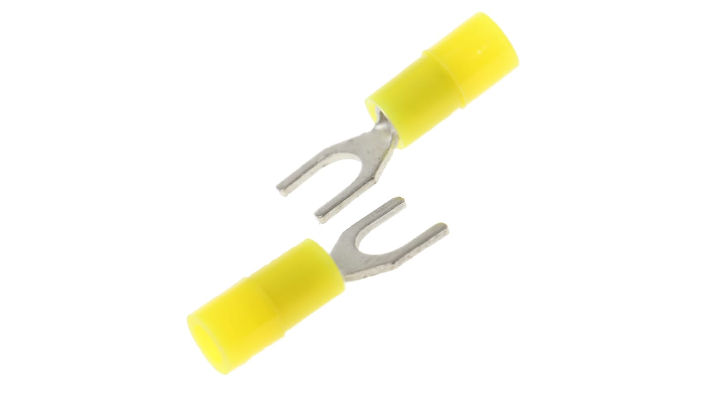 RS PRO Gelb Isoliert Gabelkabelschuh B. 5mm Nylon, min. 0.2mm², max. 0.5mm² 26AWG 22AWG