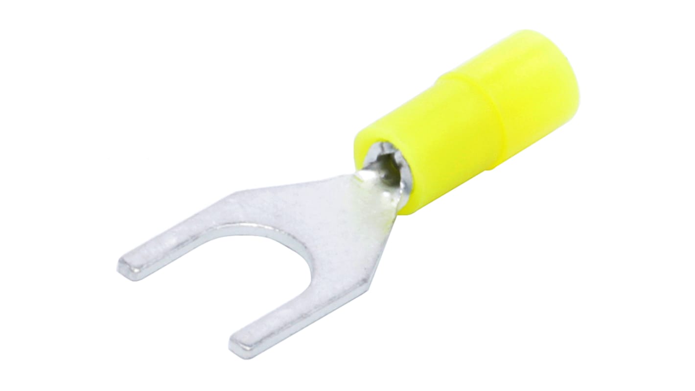 RS PRO Insulated Crimp Spade Connector, 0.2mm² to 0.5mm², 26AWG to 22AWG, M4 Stud Size Nylon, Yellow