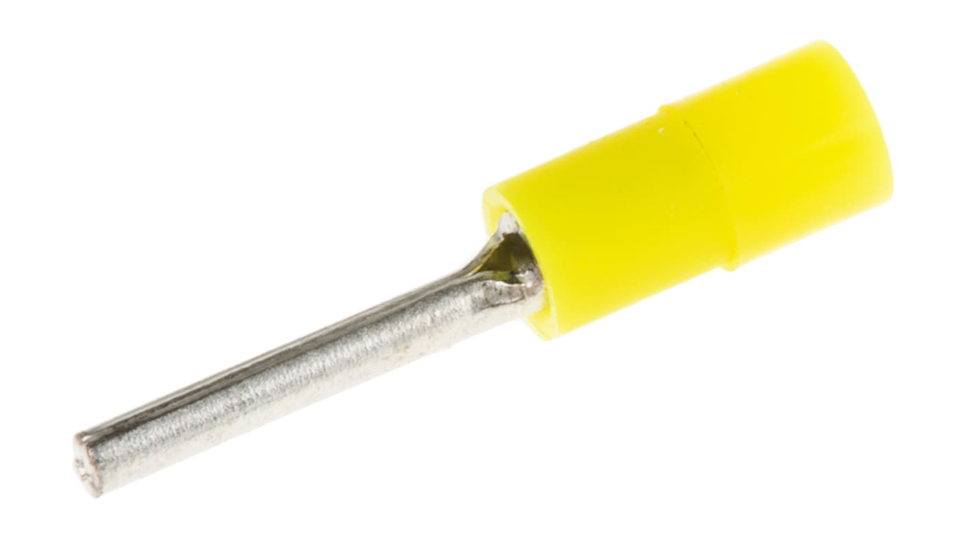 RS PRO 插针式接线端子, 绝缘端子, 线规0.2mm²至0.5mm², 针Φ1.4mmx10mm长, 黄色, 尼龙绝缘