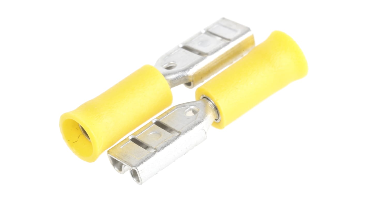 RS PRO Yellow Insulated Female Spade Connector, Double Crimp, 2.8 x 0.8mm Tab Size, 0.2mm² to 0.5mm²