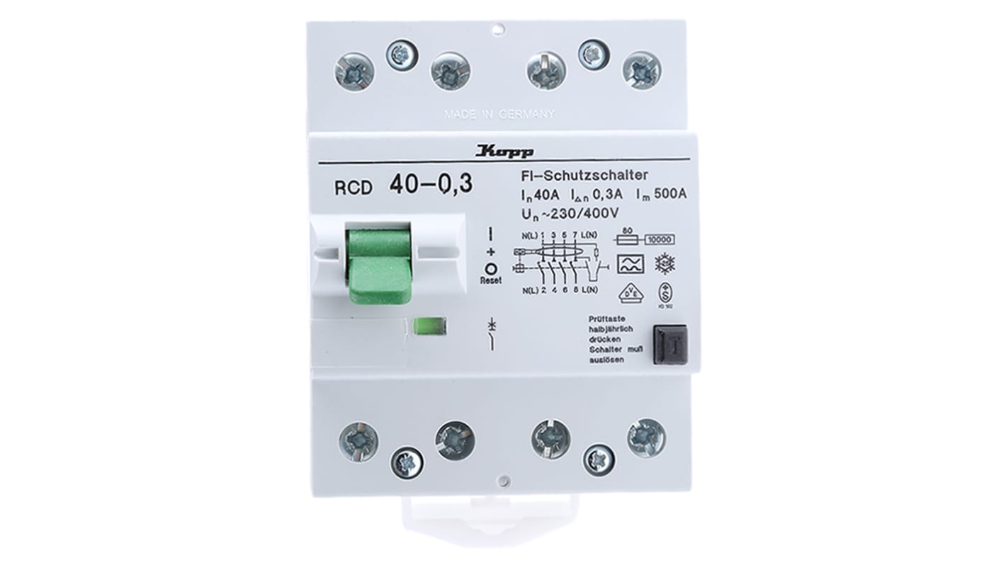 Kopp 3 + N 40 A Instantaneous RCD Switch, Trip Sensitivity 300mA