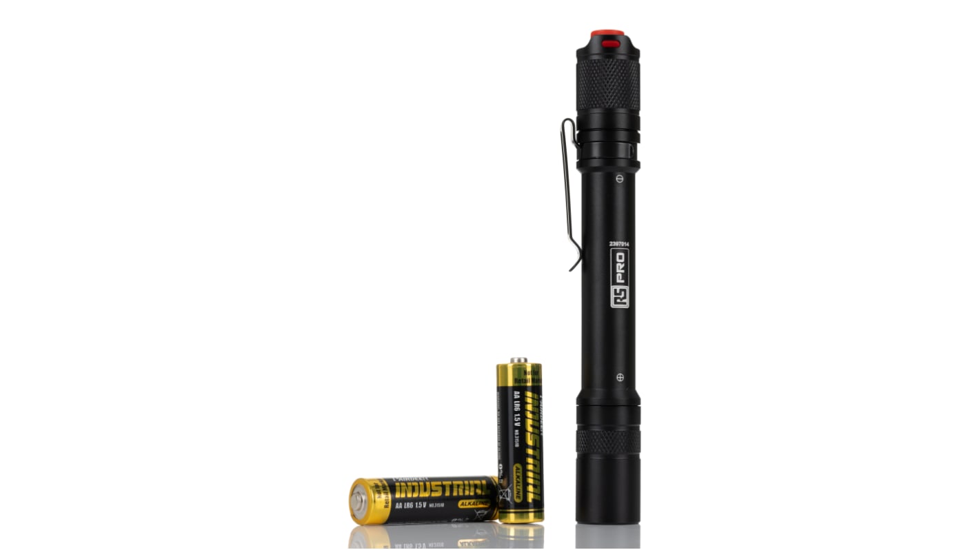 RS PRO 手电筒, 375 lm, LED, 2 x AA电池, 黑色, IP68, RSPRO-F48