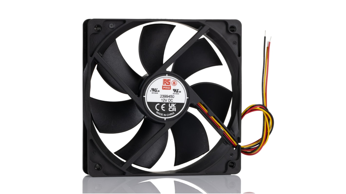 RS PRO Axial Fan, 12 V dc, DC Operation, 69.6cfm, 2.592W, 180mA Max, 119 x 119 x 25mm