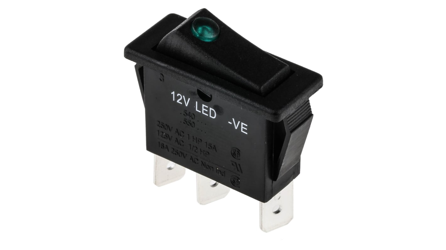 Arcolectric (Bulgin) Ltd Illuminated SPST, On-Off Rocker Switch Panel Mount