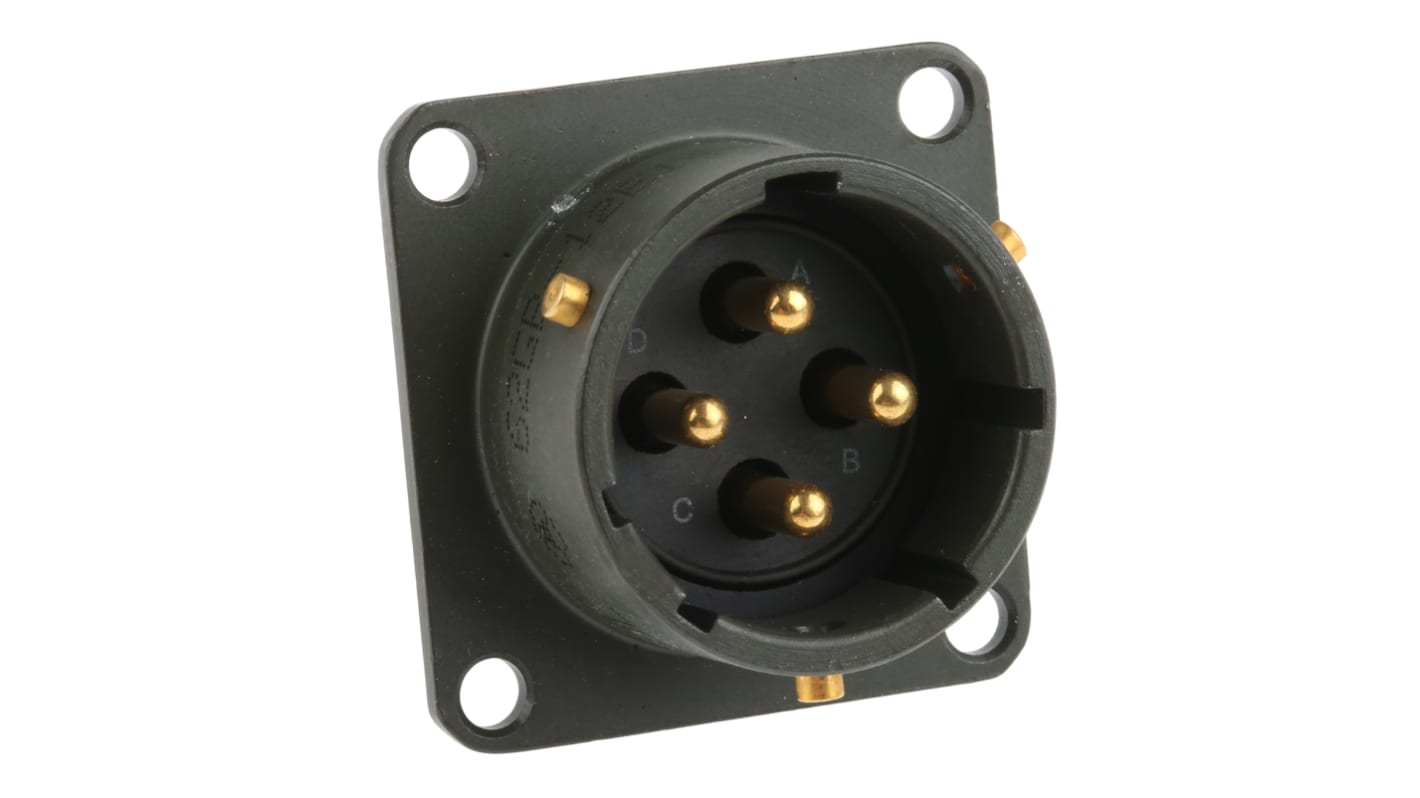 Amphenol Limited, 62GB 4 Way Box Mount MIL Spec Circular Connector ReceptacleOlive, Pin Contacts,Shell Size 14, Bayonet