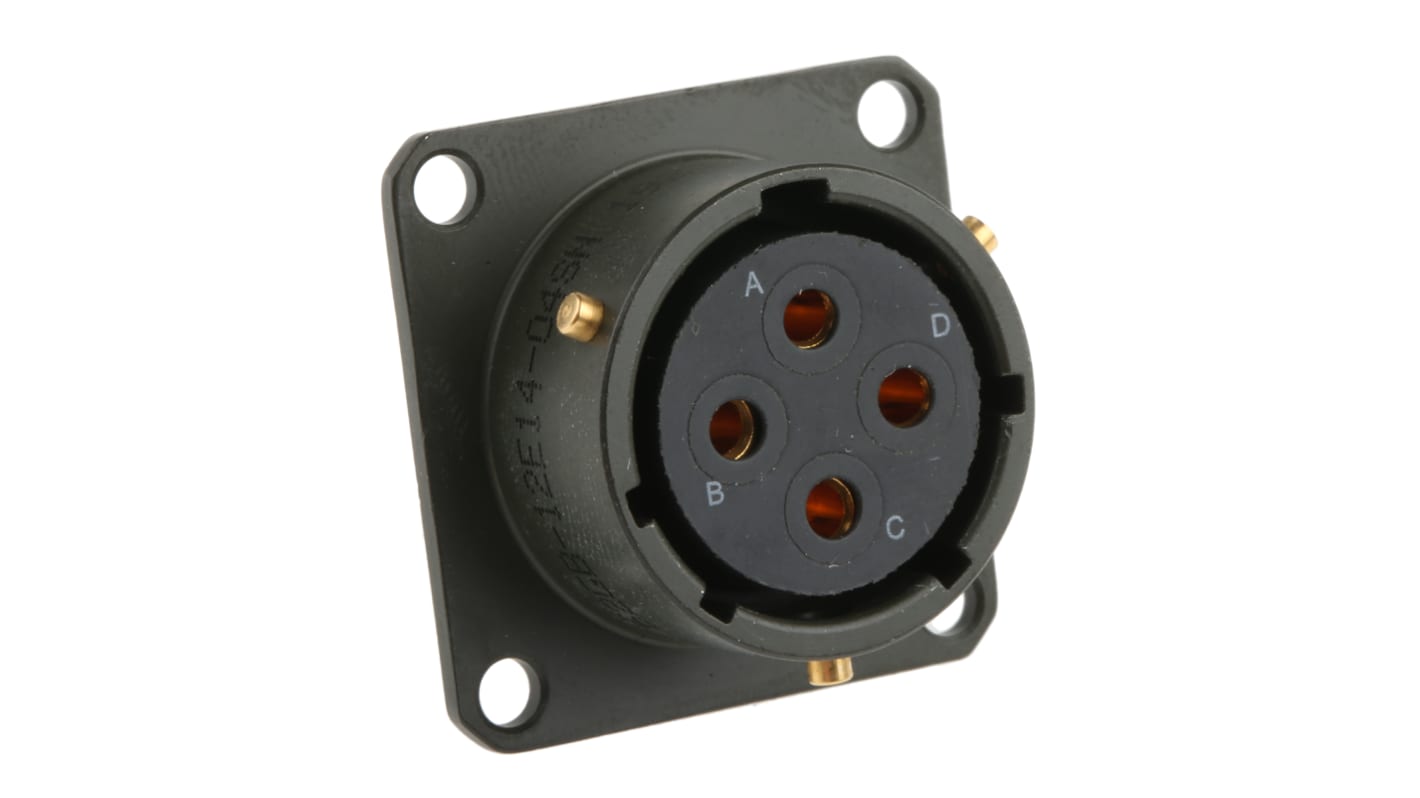 Amphenol Limited, 62GB 4 Way Box Mount MIL Spec Circular Connector ReceptacleOlive, Socket Contacts,Shell Size 14,