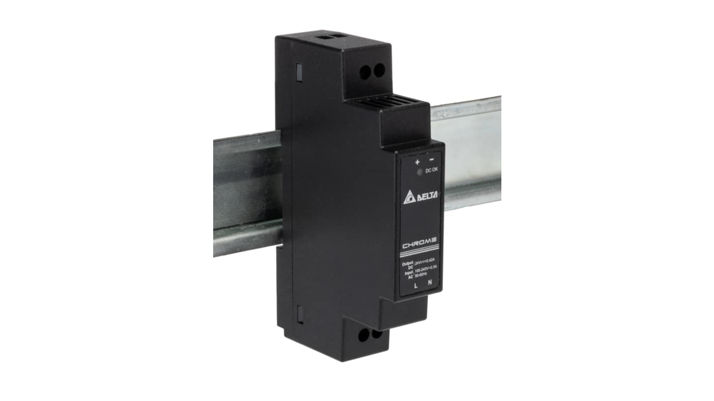 Alimentatore a montaggio su guida DIN Delta Electronics, 24V cc, 420mA, 90 → 264 V ac / 125 →375V cc, 10W