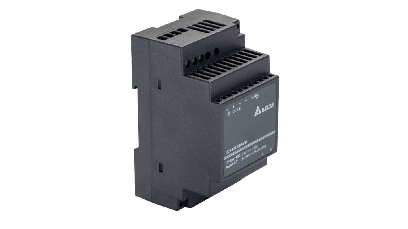 Delta Electronics DRC Switched Mode DIN Rail Power Supply, 90 → 264 V ac / 125 →375V dc ac, dc Input, 24V