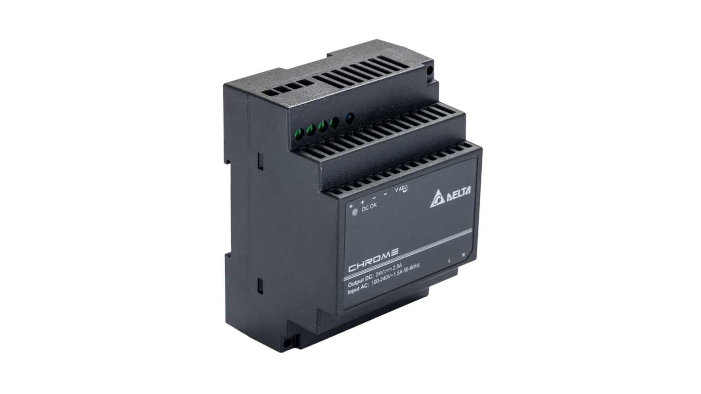 Delta Electronics DRC Switched Mode DIN Rail Power Supply, 90 → 264 V ac / 125 →375V dc ac, dc Input, 24V
