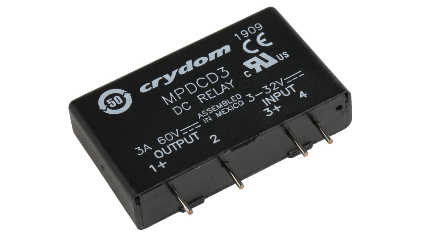 Sensata Crydom DRA1 Series Solid State Relay, 3 A Load, PCB Mount, 60 V dc Load, 32 V dc Control