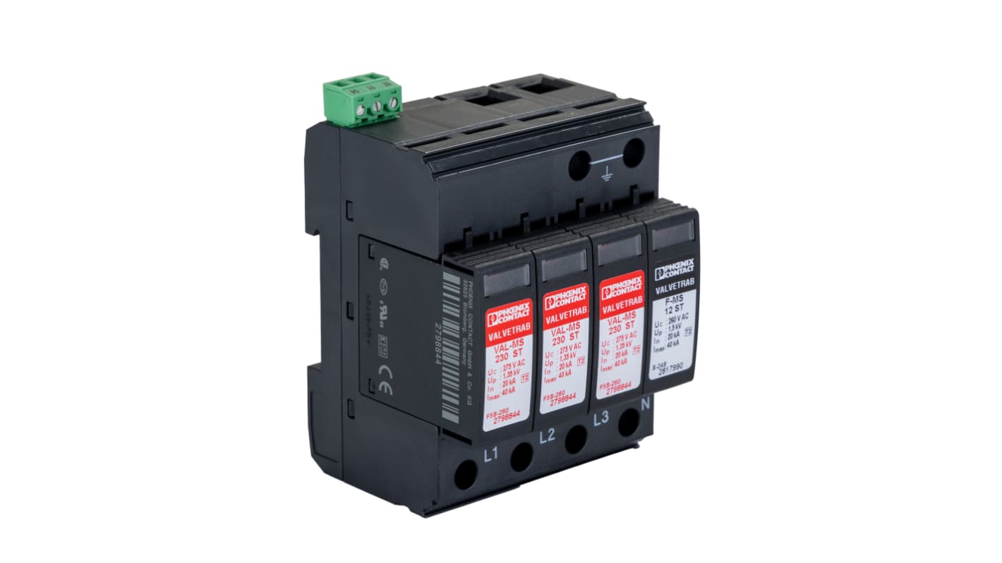 Phoenix Contact, VAL-MS 230/3+1 FM Surge Arrester 230 V ac Maximum Voltage Rating Surge Arrester
