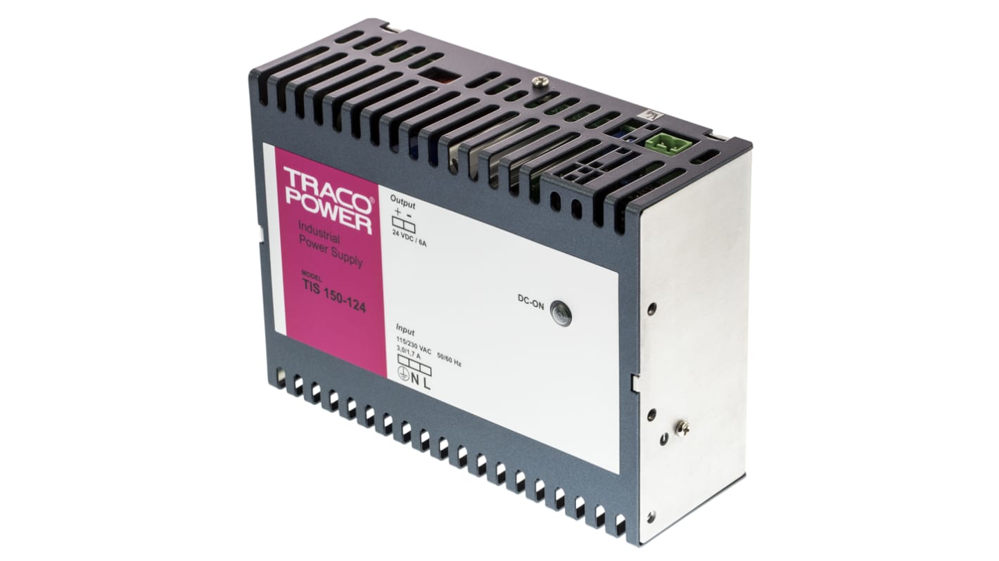 TRACOPOWER TIS Switched Mode DIN Rail Power Supply, 115 → 240V ac ac Input, 24V dc dc Output, 6A Output, 150W