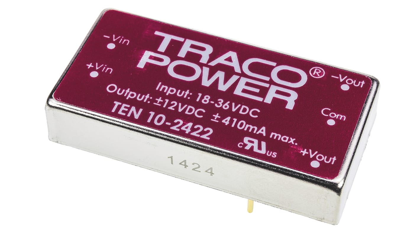 TRACOPOWER TEN 10 DC-DC Converter, ±12V dc/ ±415mA Output, 18 → 36 V dc Input, 10W, PCB Mount, +85°C Max Temp