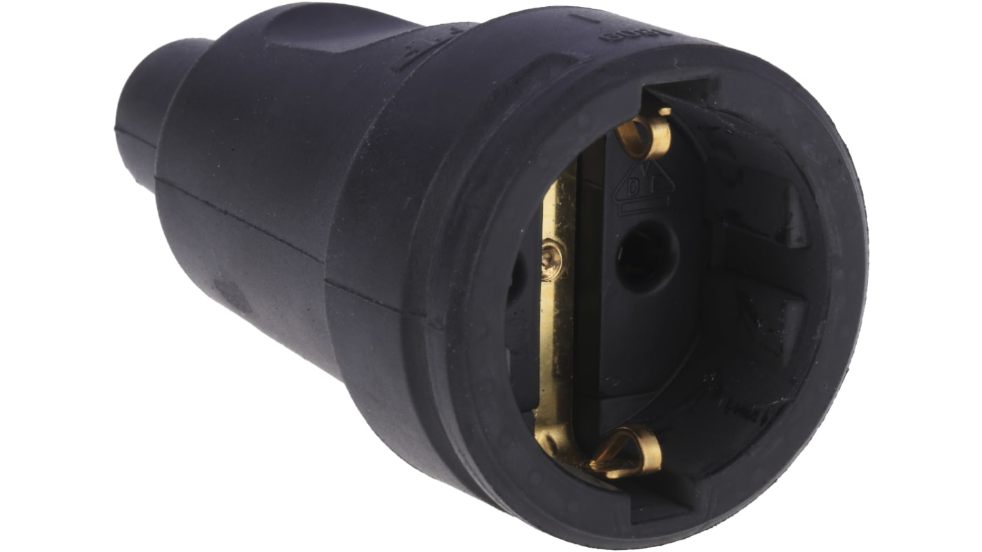 Kopp Netzsteckverbinder Kabel, 2P, Typ F – Deutscher Schutzkontakt, 250 V / 16A Schwarz, für Europa