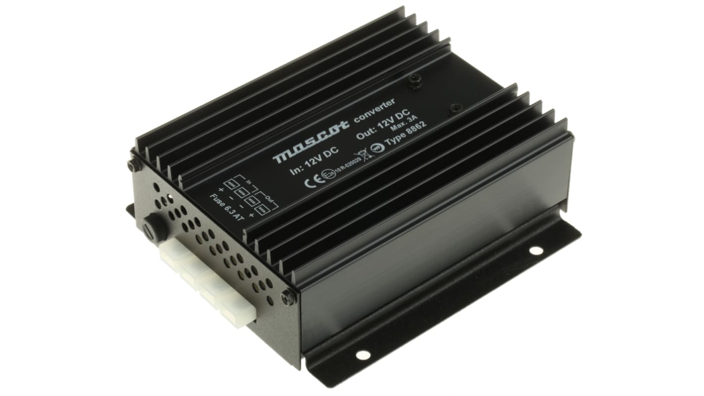 Mascot DC-DC Converter, 13.2V dc/ 10A Output, 10 → 16 V dc Input, 132W, Mounting Bracket, +30°C Max Temp -20°C