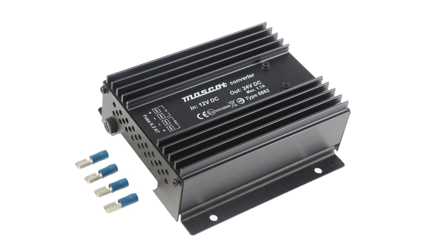 Mascot DC-DC Converter, 24V dc/ 1.7A Output, 10 → 16 V dc Input, 132W, Mounting Bracket, +30°C Max Temp -20°C