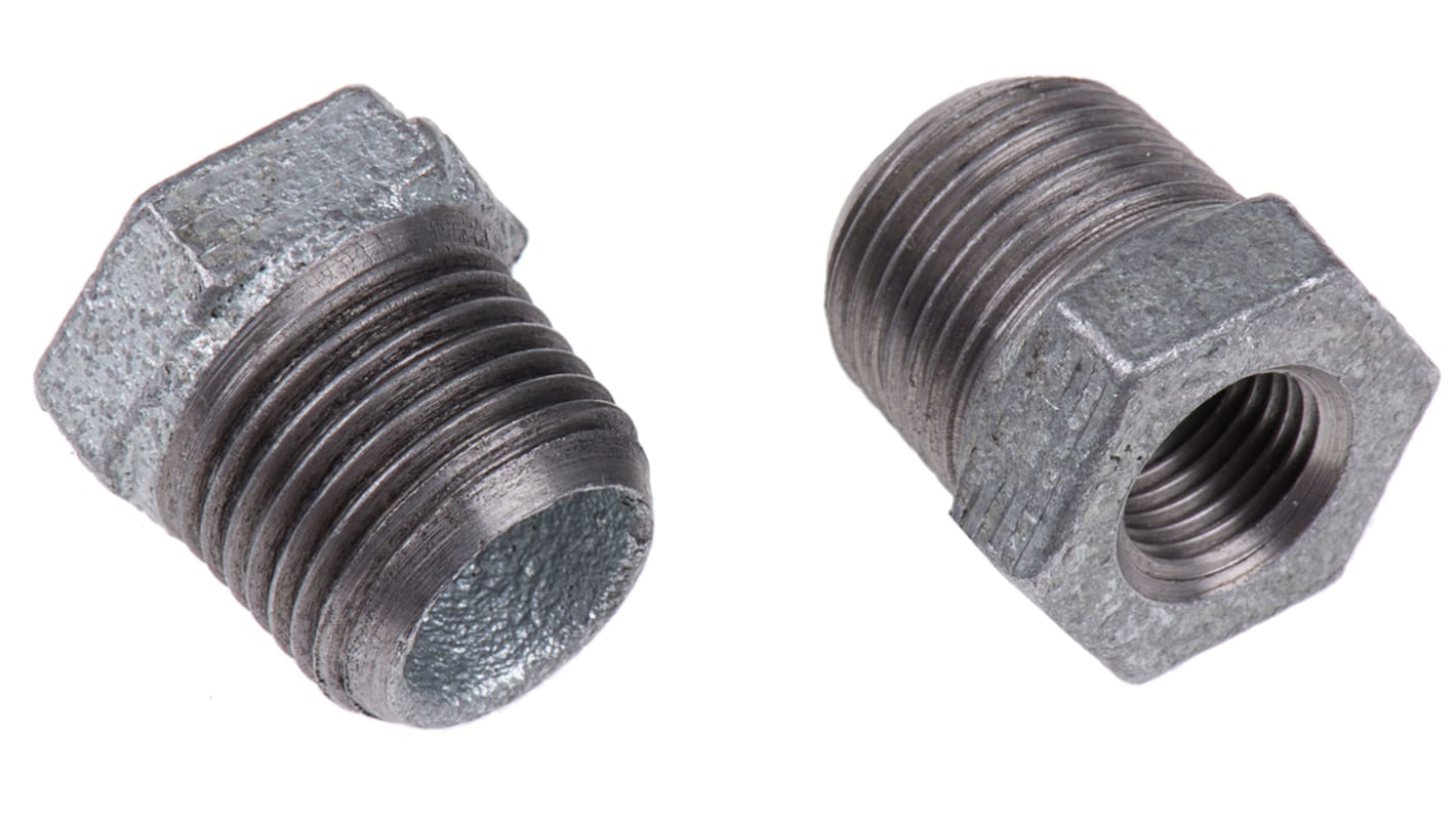 Georg Fischer Galvanised Malleable Iron Fitting, Straight Reducer Bush, Male BSPT 1/2in to Female BSPP 1/4in