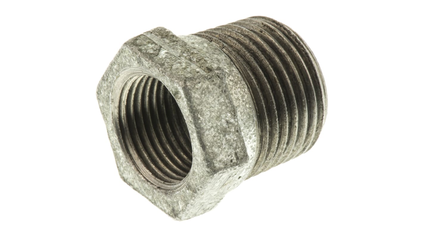 Georg Fischer Galvanised Malleable Iron Fitting, Straight Reducer Bush, Male BSPT 1/2in to Female BSPP 3/8in