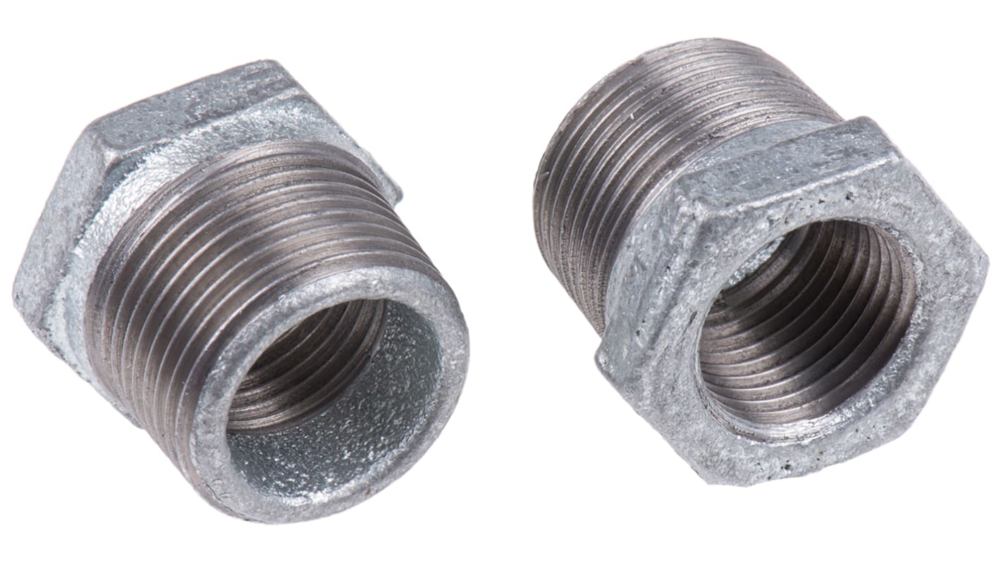 Georg Fischer Galvanised Malleable Iron Fitting, Straight Reducer Bush, Male BSPT 3/4in to Female BSPP 1/2in