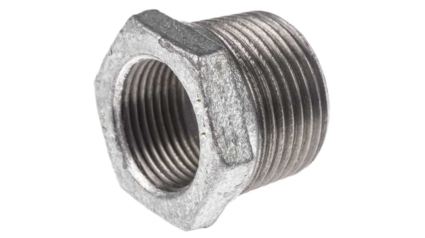 Georg Fischer Galvanised Malleable Iron Fitting, Straight Reducer Bush, Male BSPT 1in to Female BSPP 3/4in