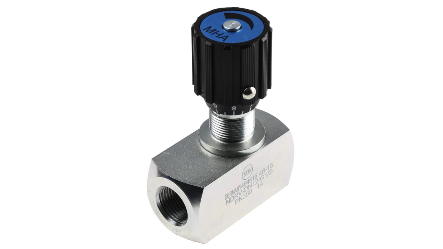 Vanne de régulation du débit hydraulique RS PRO, G 1/2, 350 bar Bars